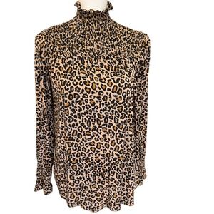 Good Hart‎ Leopard Print Smocked High Neck Long Sleeve Top XS Mobwife